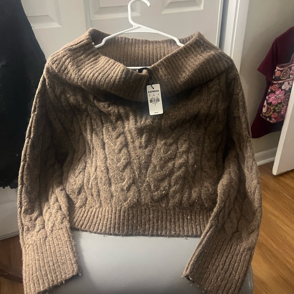 Express Taupe Cable Knit Cowl Neck Sweater. NWT!
